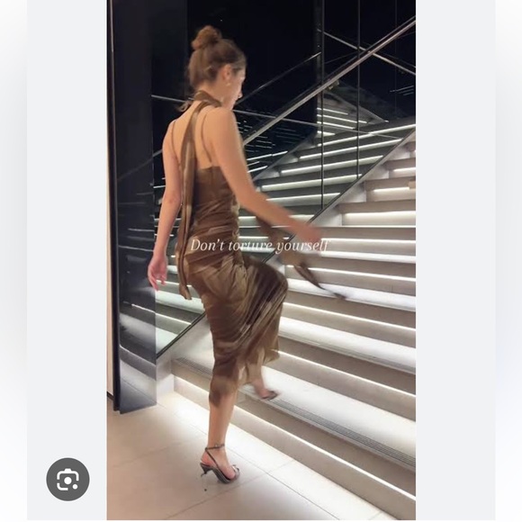 ZARA TULLE PRINT MIDI DRESS WITH FOULARD - Picture 4 of 8